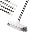 MEIBEI Floor Scrub Brush with Long Handle 54" Stiff Bristle Shower Deck Brush, Adjustable Stainless Metal Handle for Cleaning Tile, Bathroom, Tub, Bathtub and Patio