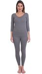 Selfcare Women Solid Cotton Blend Round Neck Dark Grey Thermal Set (SW0547-S)