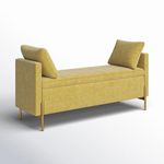 LEGACY OF COMFORT Louvenia 56''W Velvet Upholstered Flip Top Bench with Storage and Toss Pillows Upholstered Storage Ottoman, Storage Bench Sofa Ottoman Bench with Storage, for Living Room (Mustard)