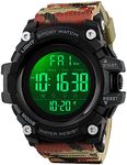 Big Dial Digital Watch S Shock Men Military Army Watch Water Resistant LED Sports Watches (A - Camo Red)