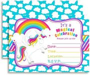 Rainbow Unicorn Birthday Party Invitations, 20 5"x7" Fill In Cards with Twenty White Envelopes by AmandaCreation