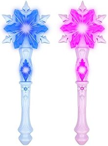 Light Up Frozen Snowflake Wand with Sound(Motion Sensitive) Magic Toy for Kids Girls Princess Birthday Party Costume Accessories 2 Pieces Blue & Pink