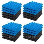 JBER Acoustic Sound Foam Panels, 24 Pack 5 X 30 X 30cm/2" X 12" X 12" Blue and Black Soundproofing Treatment Studio Wall Padding Sound Absorbing Fireproof Pyramid Acoustic Treatment