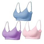 Comfyin Padded Bralette for Women Straps Sleep Bras Seamless Yoga Sport Bras 3 Pack,Pink+Blue+Purple,S