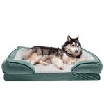 Furhaven XL Memory Foam Dog Bed Perfect Comfort Plush & Velvet Waves Sofa-Style w/Removable Washable Cover - Celadon Green, Jumbo (X-Large)