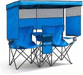 WTVIDAS Double Beach Chair with Canopy Shade Oversized Camping Chairs with Cup Holder Cooler Bag Folding Loveseat Chairs for Camping Beach Lawn
