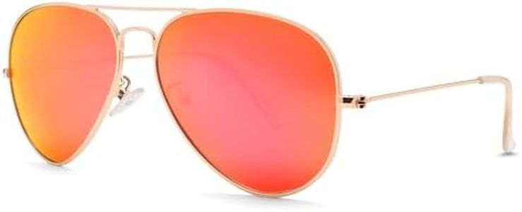 Pro Acme Aviator Sunglasses for Men Women Classic Polarized UV400 Protection 62MM(Gold Frame/Orange Red Mirrored Lens)