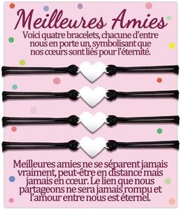 Meilleure Amie Bracelet Cadeau pour 4 Filles Amies Cadeaux Amitie Femme Bracelets D'amitié Anniversaire Noel Bracelets Cadeaux Fetes Des Mere Argent Coeur Bijoux Original Idee 4 Pièce Assortis