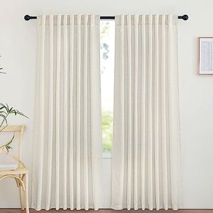 NICETOWN Natural Linen Doorway Curtains 78 inches Long, Rod Pocket & Back Tab Privacy Added with Light Filtering Linen Blend Window Treatments for Loft/Home Office, W68 x L78, 2 Panels