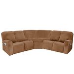 OKYUK Corner Sectional Couch Covers 7-Piece for 4 Seat Recliner & 1 Corner Seat, Sectional Recliner Couch Covers Soft Stretch Velvet Corner Sofa Cover Slipcovers (5 Seater, Sand)