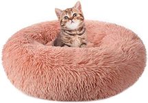 rabbitgoo Cat Bed for Indoor Cats, Soft Plush Donut Cuddler Cushion Pet Bed, Fluffy Round Bed, Self Warming Calming Bed for Small Dogs Kittens, Non-Slip, Machine Washable, Light Pink, M