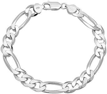 Men's 9.3mm High-Polished .925 Sterling Silver Flat Figaro Chain Link Bracelet, 8 inches