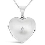 Alexander Castle 925 Sterling Silver Locket Necklace for Women - Girls 2 Photo Locket - 20mm x 20mm Diamond Heart Locket with 18" Silver Chain & Jewellery Gift Box
