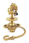 Two Moustaches Handmade Peacock Design 4 Oil Wick Brass Hanging Diya for Home Decor, Temple Decor , Diya for Puja , House Warming Gifts for New Home , Diyas for Home Decoration , Standard , Pack of 1