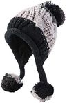 HUAMULAN Women Winter Sherpa Beanie Hats Knit Ear Flaps Peruvian Cover Ears Warm Fleece Lined Ski Snow Hat Caps with 3 Pompom