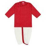 superminis Boy's Cotton Kurta with Dhoti - Golden Thread Work, Round Collar, Full Sleeves, Side Button Kurta Set for Ethnic Wear (Red, 18-24 Months)