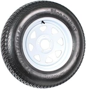 eCustomrim Trailer Tire On Rim ST205/75D15 F78-15 205/75-15 Load Range C 5 Lug Wheel White Spoke - 2 Year Warranty w/Free Roadside