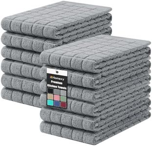 Homaxy Premium Cotton Kitchen Towels 16"x 28", Large Natural Ring Spun 390 GSM Dish Towels, Super Absorbent Terry Kitchen Hand Towels, Soft Tea Towel with Hanging Loop, Pure Grey Design, 12 Pack