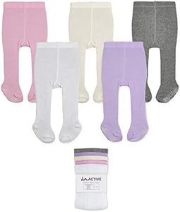 LA ACTIVE Baby Girl Tights Warm Cotton Leggings Tights, Non-Skid Seamless Cable Knit Stockings for 6-12 Months Infant Toddler, Pink/White/Ivory/Lavender/Grey-5 Pairs