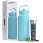 Infusion Pro Fruit Infuser Water Bottle with Straw Lid (32 oz) Stainless Steel Vacuum Insulated : 50 Recipe Fruit Infusion eBook : Large Infuser for More Flavor : Easy Cleaning : Great Gift