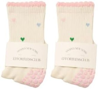 Shapes Studio Half Calf Grip Socks, Cute Fruit Pilates Socks, Ruffle Socks, Non-Slip for Barre Yoga (US, Numeric, 5, 10, Regular, Regular, Two Pack of Mini Heart Petal, Effortless Club)