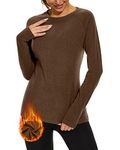 WOWENY Thermal Shirts for Women Base Layer Ultra Soft Fleece Lined Long Sleeve Top Thermal Underwear Winter Cold Weather, Brown, S