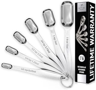 Zulay Stainless Steel Measuring Spoons Set - Rectangular Metal Measuring Spoons with Slim Design for Narrow Spice Jars - Easy to Clean and Use - 6 Piece