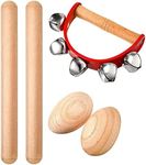 hooltayi Musical Percussion Instrument Set,Rhythm Sticks + Wood Egg Shakers + Tambourine Jingles,for Christmas Kids Party