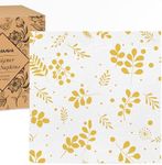 JoyfulArtink 50 Linen Feel Disposable Napkins, 4"x4" Square Golden Floral Napkins, Cloth Like Decorative Paper Guest for Cocktail, Wedding, Anniversary, Birthday Party (2024 Fall Winter New)