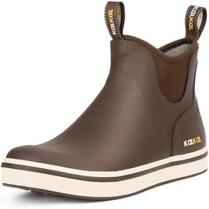 Kalkal Men's Deck Boots Anti-Slip Saltwater Fishing Rain Boots with Memory Foam, Waterproof Rubber Ankle Work Boots for Sailing (Dark Brown, Size13)