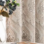 jinchan Linen Textured Curtains for Living Room 90 Inch Length Drapes Damask Pattern Flax Draperies Window Treatments for Sliding Glass Doors Bedroom Curtain Panels 2 Panels Taupe on Beige