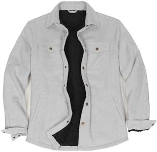 ZENTHACE Mens Shacket Flannel Sherpa Fleece Lined Casual Warm Winter Solid Flannel Shirt Jacket Western Snap Button Up Ash S