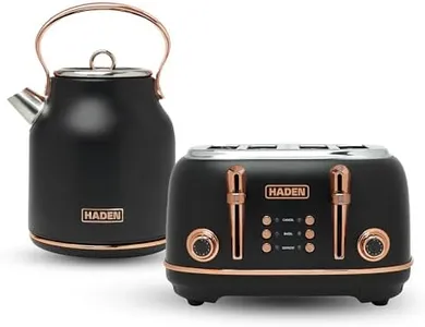 Haden Heritage 4 Slice Wide Slot Stainless Steel Toaster Bundled with 1.7 Liter Stainless Steel Electric Water Kettle, Black & Copper