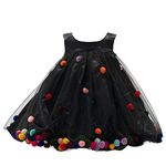 PINK WINGS Baby Girl'S Pom Pom Knee Length Frock (3-6 Months, Black)