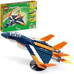 JAIMAN TOYS Lego Creator 3in1 Supersonic-Jet 31126 Building Kit; Build a Jet Plane and Rebuild It into a Helicopter or a Speed Boa, A Creative Gift for Passionate Fans Aged 7+ (215 Pieces)Multicolour