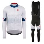 GCRFL Winter Cycling Jersey Sets Thermal Fleece Bike Jersey + Bib Pants, Long Sleeve Cycling Clothing Sets for Man (White, XL)