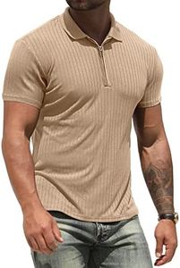 NITAGUT Golf Shirts for Men Short Sleeve Performance Muscle Stretch Zip Polo Shirt Beige, XX-Large