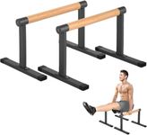 bodymechanicsglobal Parallettes, Heavy Duty Parallette Bars For Calisthenics, Crossfit & Gymnastics, Handstand With Extra Wide Handle No Wobbling (Iron -Wooden Grip -13 Inc Height)