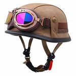 Motorcycle Half Helmet,Motorcycle German Leather Open-Face Helmet With Adjustable Quick Release Buckle Skull Cap Half Shell Helmet ECE Approved Motorbike Helmet 10,M:57-58CM
