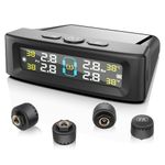 Avutrel Tyre Pressure Monitoring System TPMS 0-5bar Solar and USB Charging, Digital Display with 4 External Sensors 4 Alarm Modes, Real Time Pressure Display for Cars SUV RV Trailer Caravans