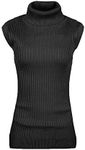 v28 Women's Ladies Juniors Sleeveless Mock Neck Turtleneck Tops Jumper Sweater(XS(0-2), Black)