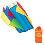 Parafoil Stunt Kite - Multicoloured Flying Pocket Kite, Fun Outdoor Activity for Children and Adults, Nylon, 60cm x 51cm with 30m Line Attachment, Wind Range 2-5 Beaufort