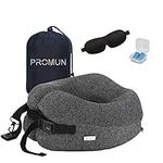 PROMUN Super Soft Head and Neck Support Travel Pillow, Premium Memory Foam U Shape Pillow with Small Bag-Dark Gray