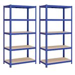 SONGMICS GLR050Q02 Set of 2 Heavy Duty Shelving Units, Steel Shelving Unit, 5 Shelves, Screwless for Garage, Warehouse, Utility Room, Load Capacity 600 kg, 50 x 100 x 200 cm, Blue