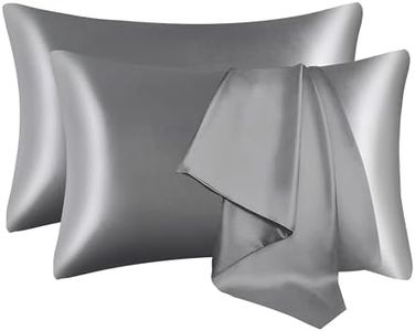 Satin Pillow Cases 2 Pack, GVTECH Pillowcase for Hair and Skin Luxury Soft Breathable Standard Size with Envelope Closure, 50 x 75 cm (Dark Grey)