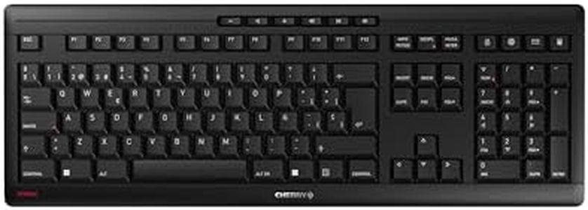 CHERRY STREAM KEYBOARD, teclado con cable, distribución de teclado español (QWERTY), teclas silenciosas, experiencia de tecleo única, diseño plano, negro