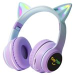 TinyTide- Wireless/Wired Bluetooth Kids Headphones with 105dB Safe and Foldable Over-Ear Headsets for Children's Gifts, School, Tablet, for Girls/Boys Gifts Cat Ear Online Learning School-Purple