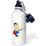 3dRose wb_118752_1 "Happy Mailman Postal Worker Delivering Letter" Sports Water Bottle, 21 oz, White