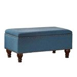 Homepop Home Decor | Upholstered Storage Bench with Nailhead Trim | Ottoman with Storage for Living Room & Bedroom | Decorative Home Furniture (Dark Blue)