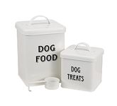 Morezi Pet Food and Treats Containers Set with Scoop for Cats or Dogs - Cream Powder-Coated Carbon Steel - Tight Fitting Lids - Storage Canister Tins - Dog Food